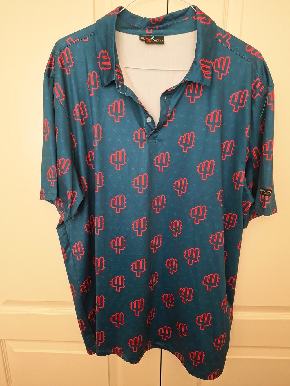Yatta Men's Golf Polo Shirt Cactus Blue Red 3XL
